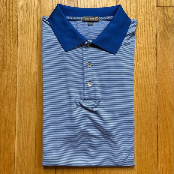 Peter Millar Summer Comfort Men’s Short Sleeve Polo Shirt 2XL Blue White Stripes - Picture 1 of 3